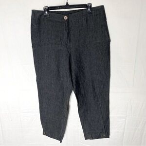 Foil Dark Grey Linen Cropped Tapered Lagenlook Pants 10